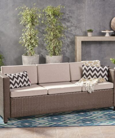Wide Outdoor Synthetic Rattan Patio Sofa With Cushions