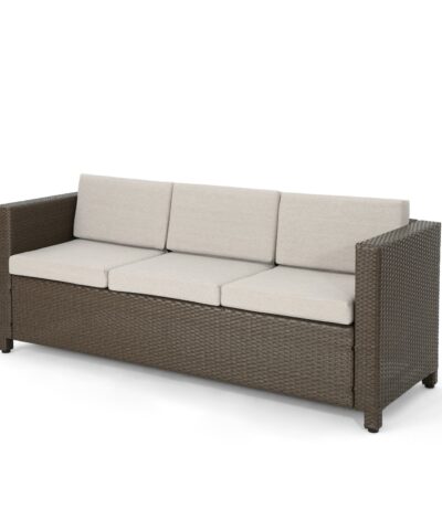 Wide Outdoor Synthetic Rattan Patio Sofa With Cushions