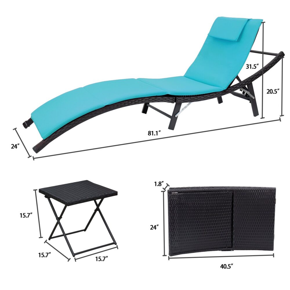 Synthetic Rattan Lounger With Aluminum Frame And Blue Padding