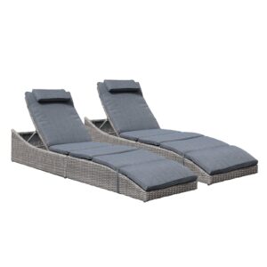 Set Long Reclining Chaise Lounge Chair With Cushion