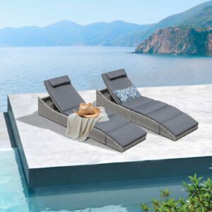 Set Long Reclining Chaise Lounge Chair With Cushion