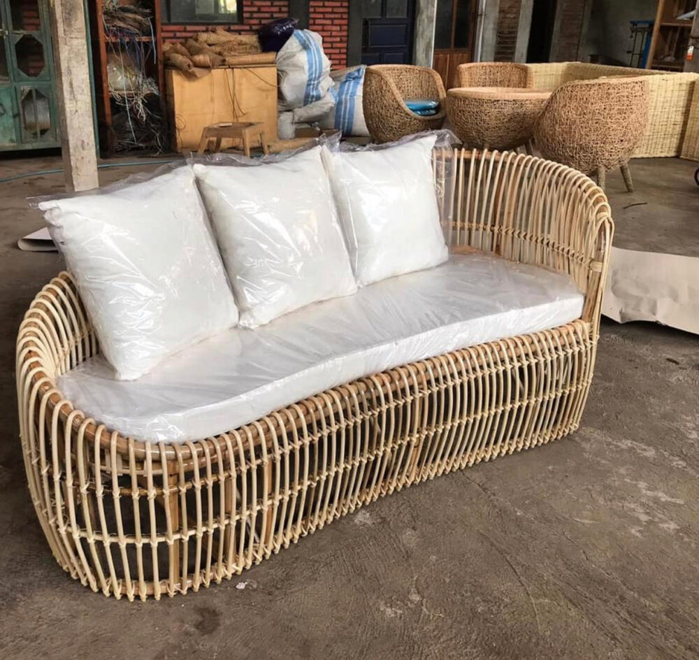 Outdoor Natural Rattan Lounge Sofa With Cushion