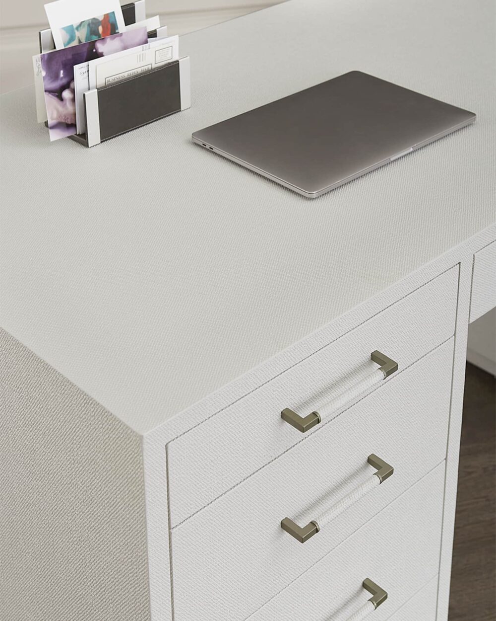 White Duco Minimalist Work Desk White Teak Office Desk