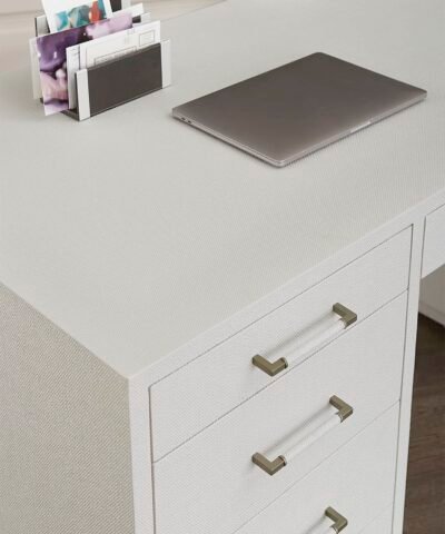 White Duco Minimalist Work Desk White Teak Office Desk