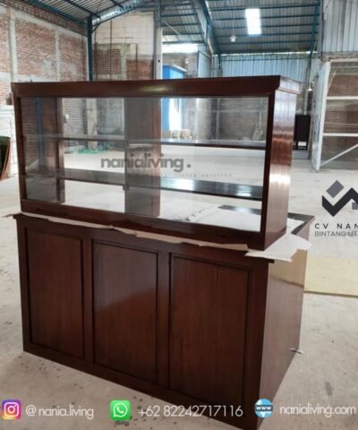 Minimalist Teak Wood Selling Table Cart Cabinets