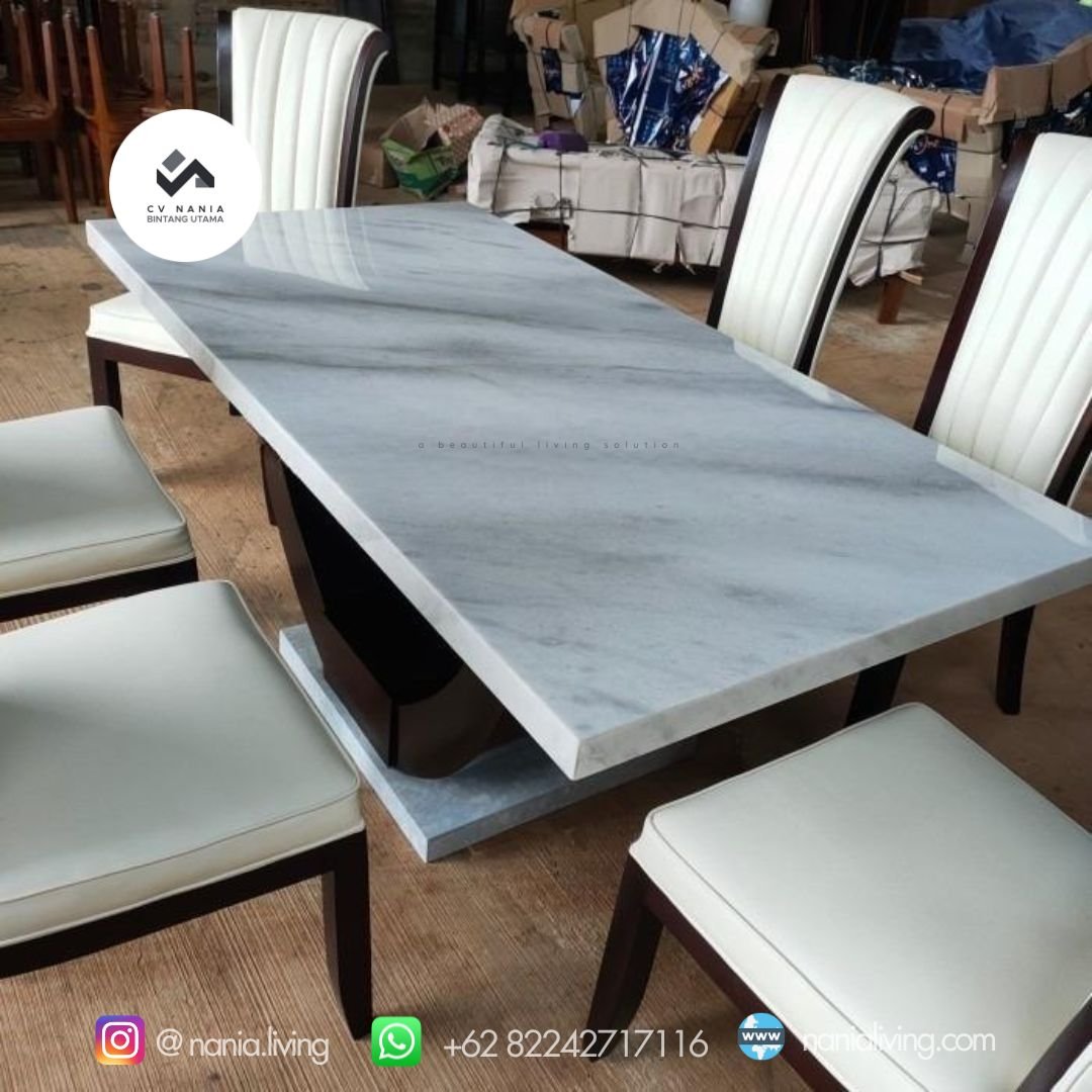 Carara Marble Minimalist Dining Table 100x200cm Seats 6