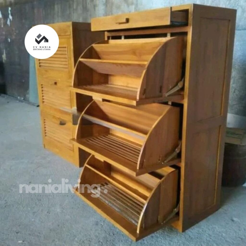 Teak Shoe Rack 3 Drawer