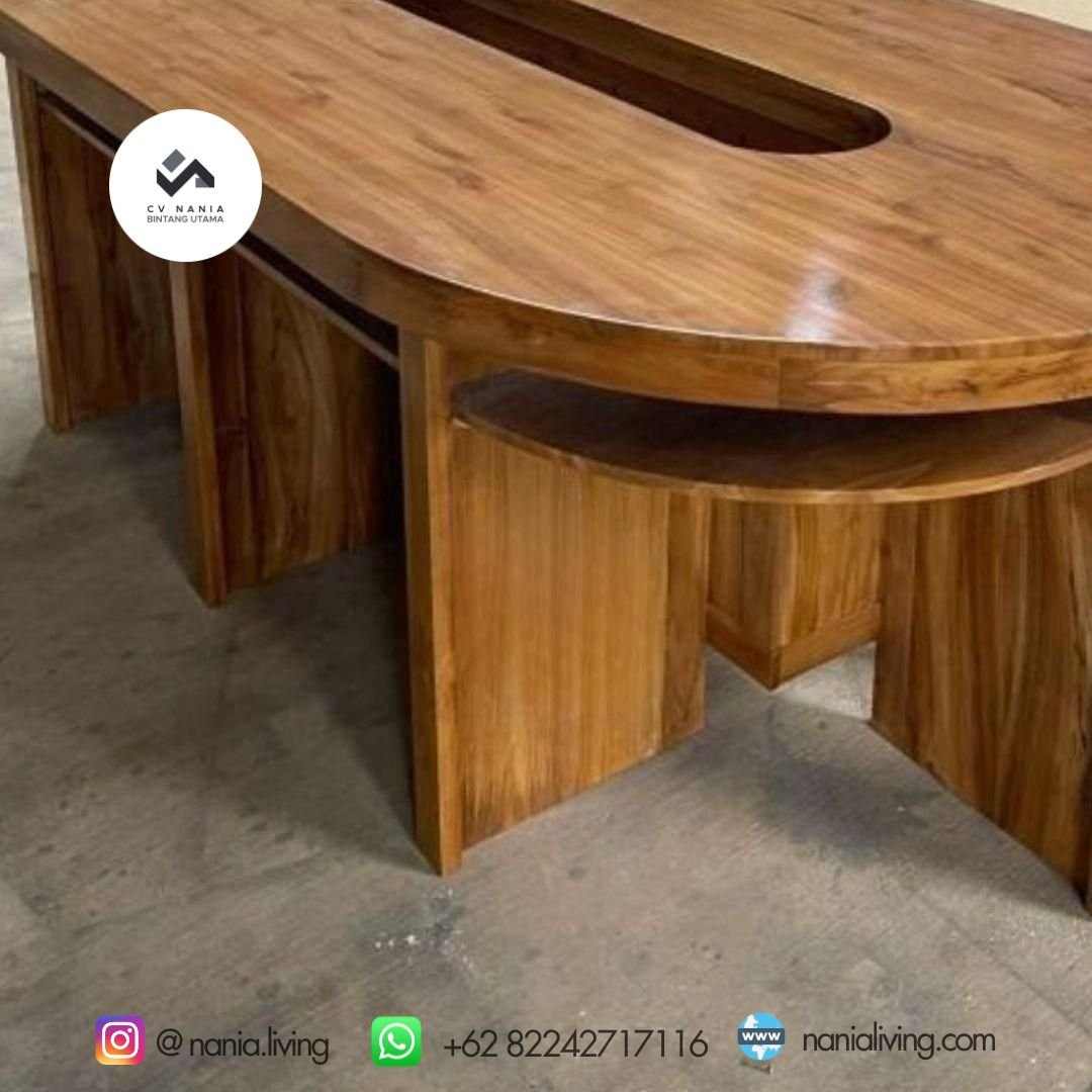 nania living office table 2 Oval Meeting Table 250x120cm Teak Wood