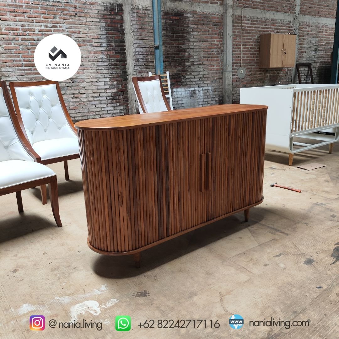 Channelised Bufet Minimalist Teak Wood - Nania Living