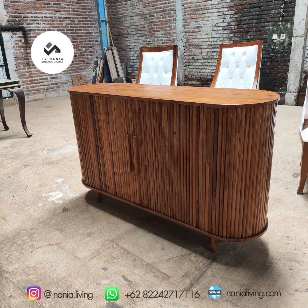 Channelised Bufet Minimalist Teak Wood - Nania Living