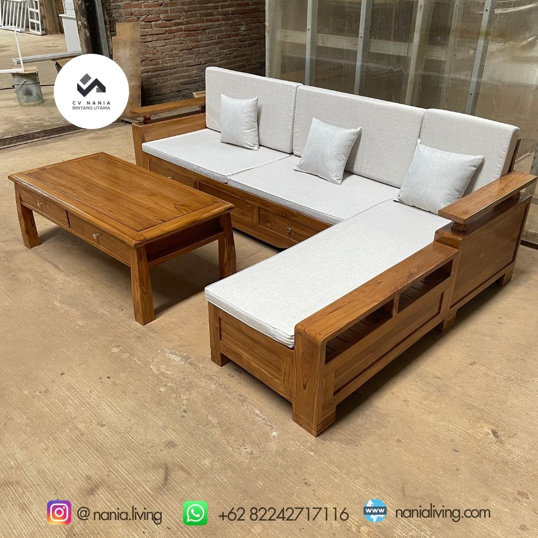 Minimalist Corner Guest Chair Table Set With Drawers 4 cv nania bintang utama