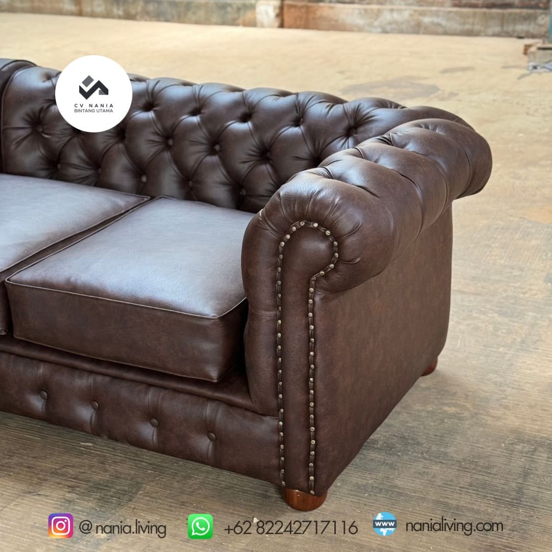 Sofa Chesterfield Letter L Brown 6 cv bintang utama sofa