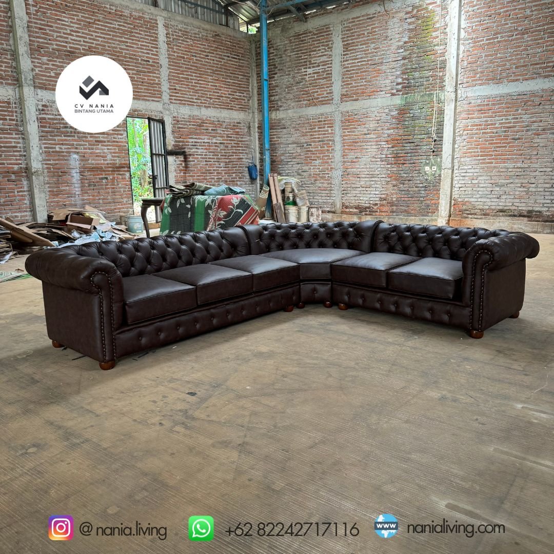 Sofa Chesterfield Letter L Brown 8 cv bintang utama