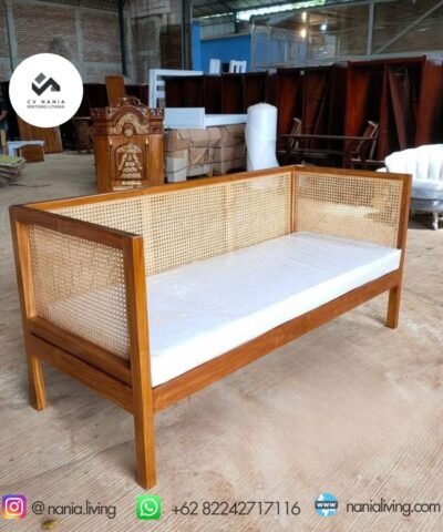 Teak Bale Bench Minimalist With Rattan Combination