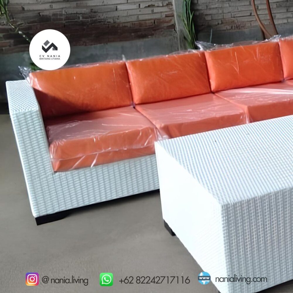 Synthetic Rattan Sofa L White Minimalist