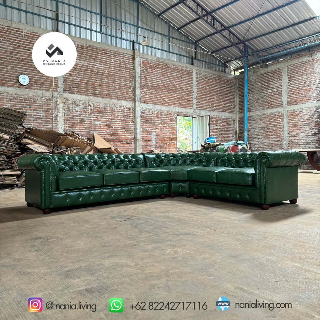 nania living sofa chesterfield L hijau 3 Sofa Chesterfield Letter L Green