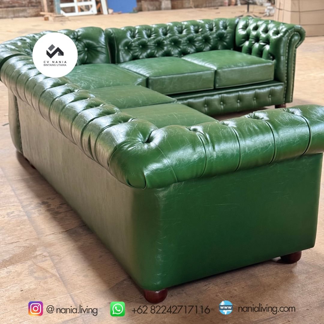 nania living sofa chesterfield L hijau 8 cv bintang furniture