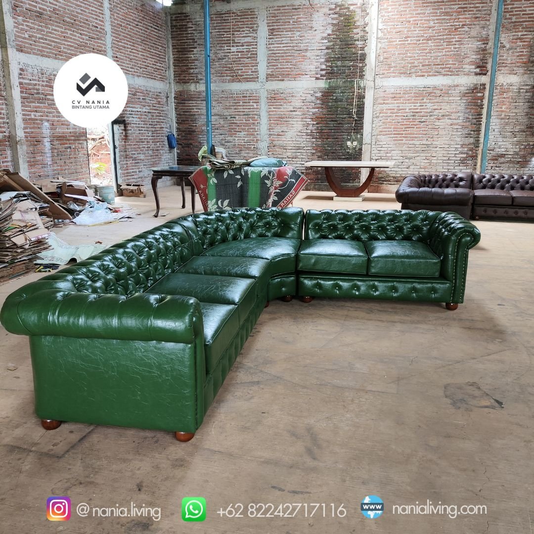 nania living sofa letter L hijau 2 Guest Sofa L Shaped in Green Colour