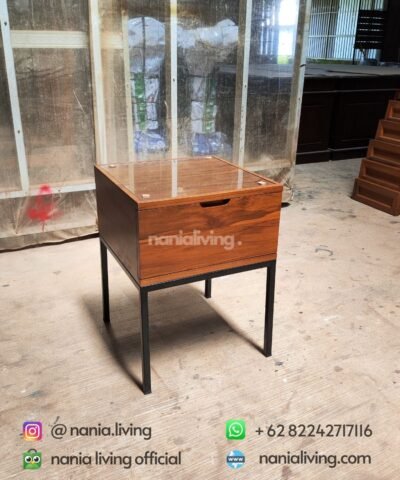 Minimalist Teak Nightstand With Iron Legs