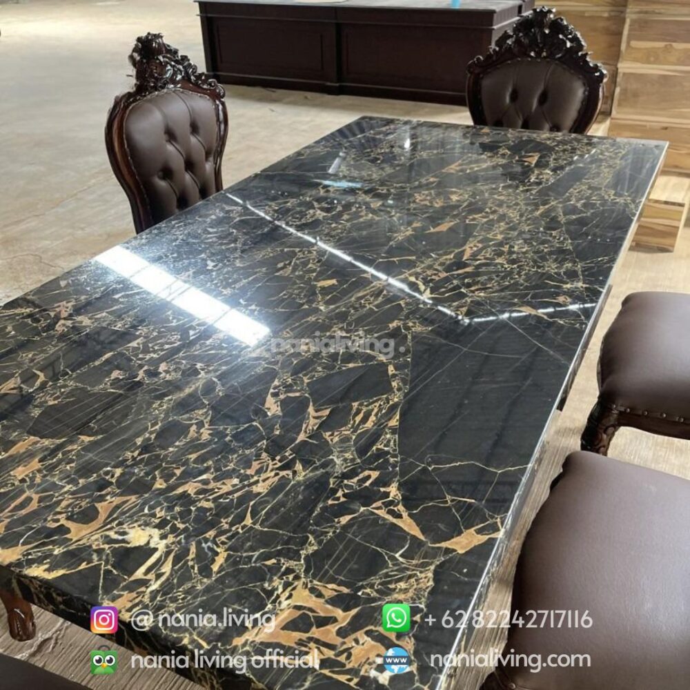 Black Marble Dining Table Set