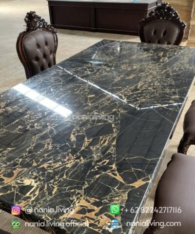 Black Marble Dining Table Set