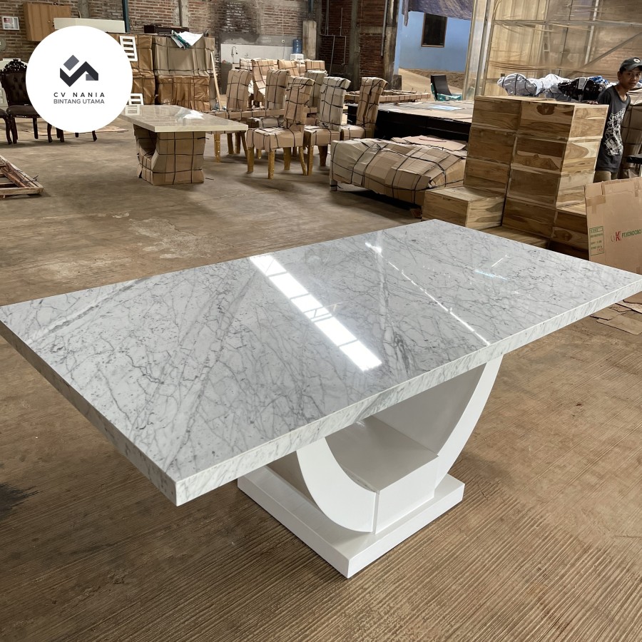 Carara Marble Dining Table Duco Teak Legs