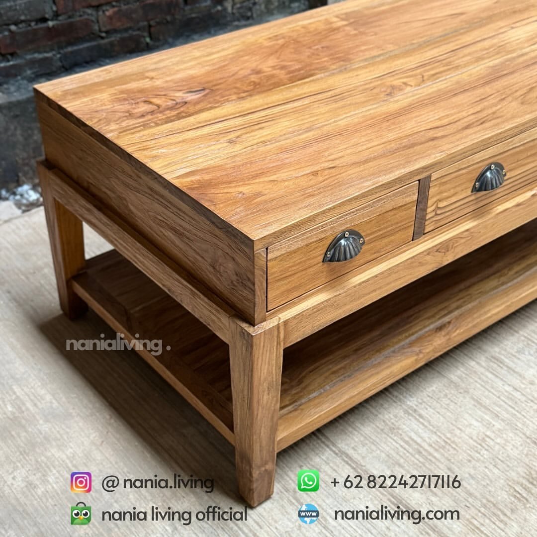 Rectangular Rustic Living Table With 3 Drawers 2 Rectangular Rustic Living Table With 3 Drawers