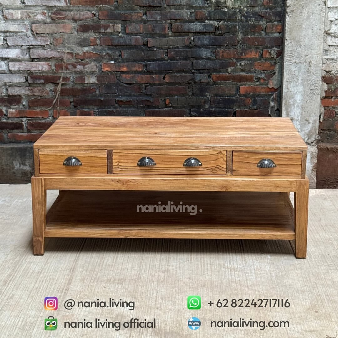 Rectangular Rustic Living Table With 3 Drawers 4 cv nania bintang utama
