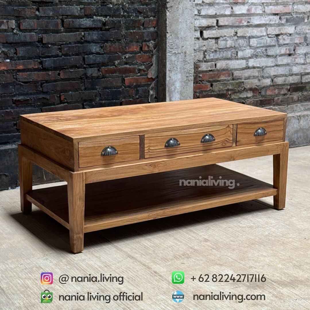 Rectangular Rustic Living Table With 3 Drawers 6 nanialiving