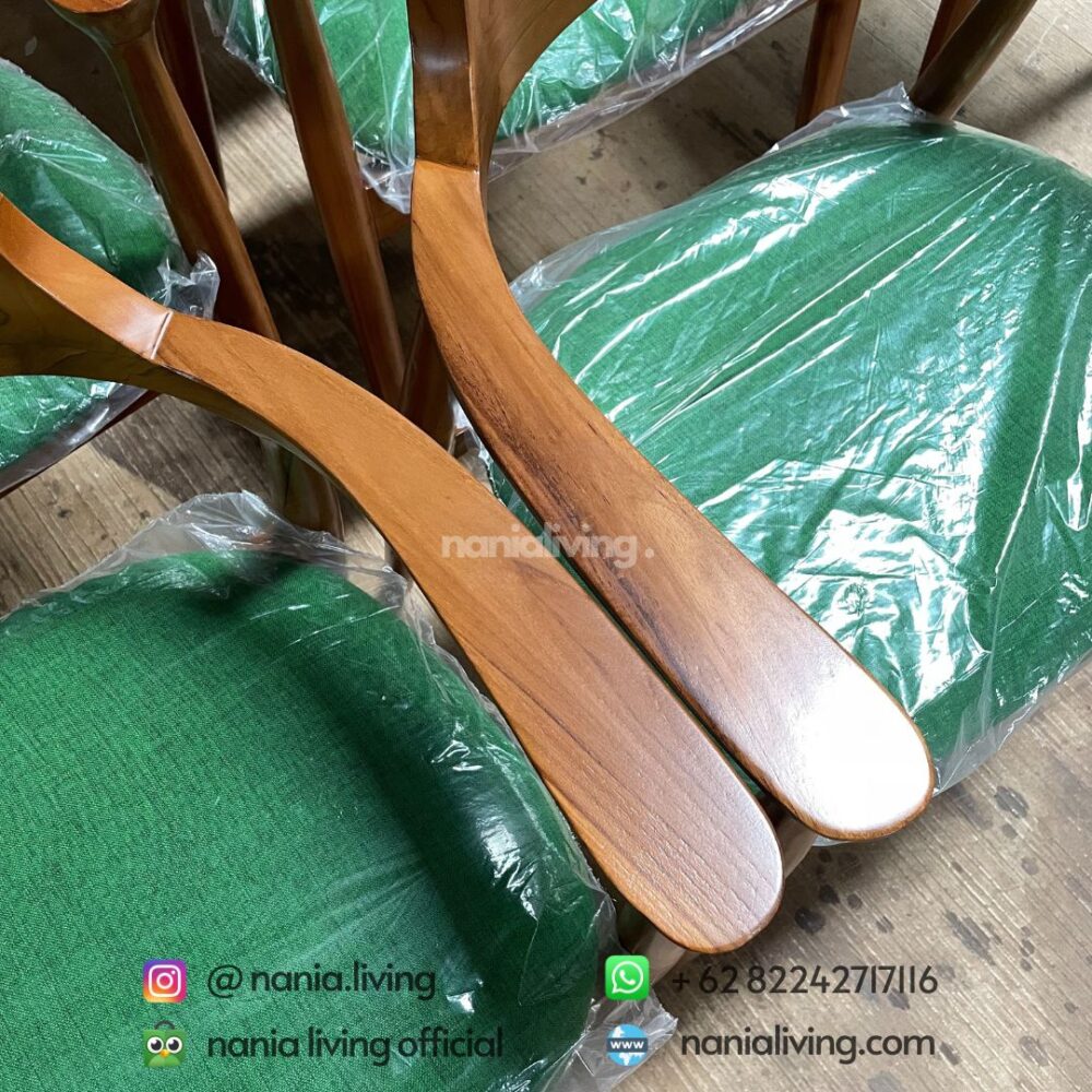 Teak Cafe Chairs With Green Cushion