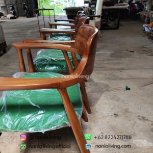 Teak Cafe Chairs With Green Cushion