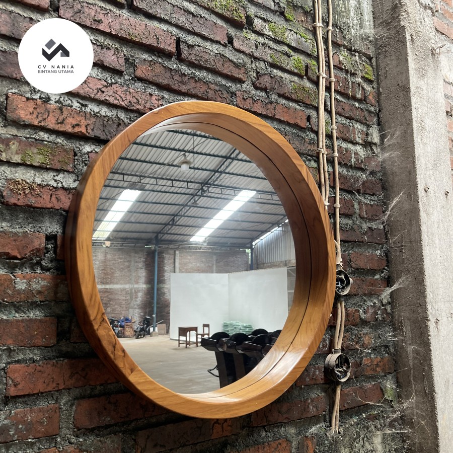 Teak wood round mirror nania living