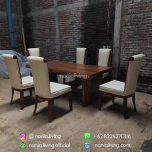 Thick Teak Plank Dining Table Cross Chairs