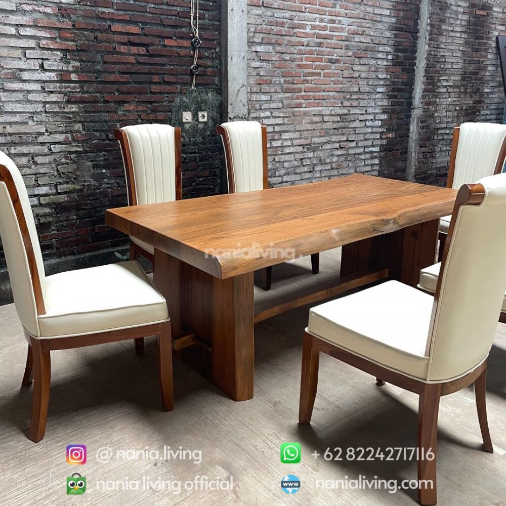 side Thick Teak Plank Dining Table Cross Chairs nania living