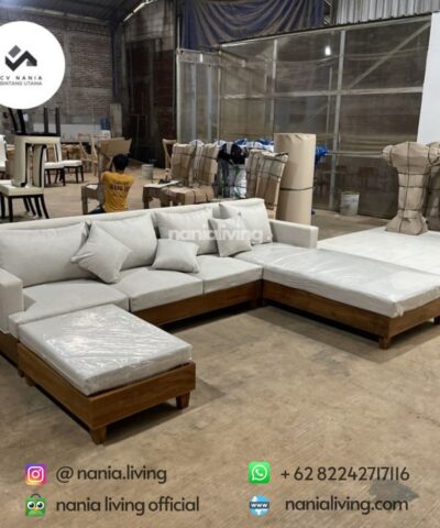 sofa tamu leter u jati terbaru