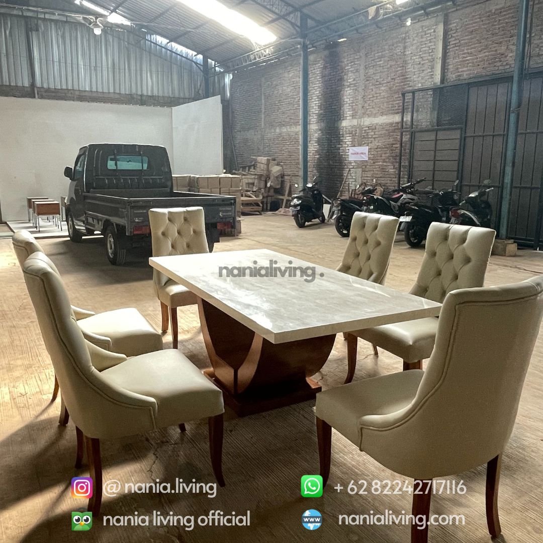 Carara Marble Dining Table Set Minimalist Teak With 6 Chairs 2 Carara Marble Dining Table Set Minimalist Teak With 6 Chairs