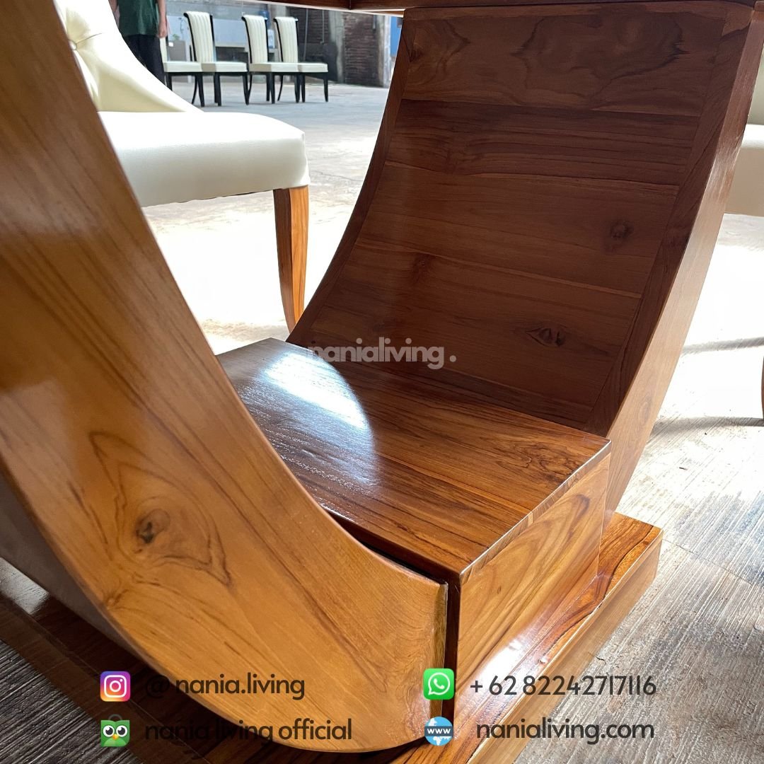 Carara Marble Dining Table Set Minimalist Teak With 6 Chairs 5 detail Carara Marble Dining Table Set