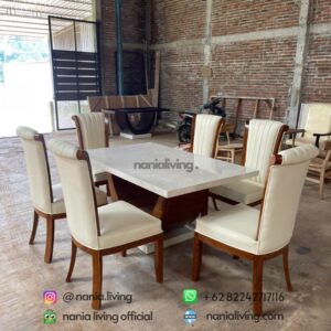 side Marble Dining Table Set With Elegant Dining Chairs nania living