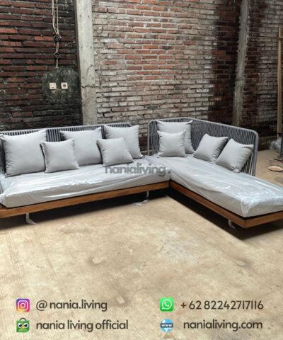 Outdoor Sofa With Rope Backrest And Iron Legs