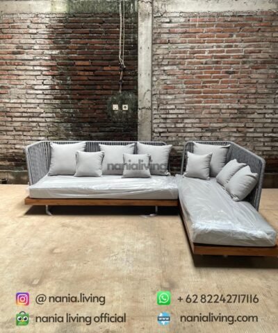 Outdoor Sofa With Rope Backrest And Iron Legs