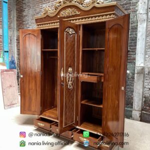 Teak Cabinet 3 Doors Minimalist Carved Jepara nania livnig