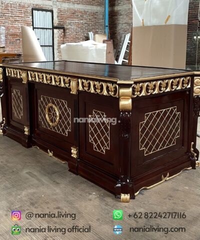 Jepara carved teak wood office desk