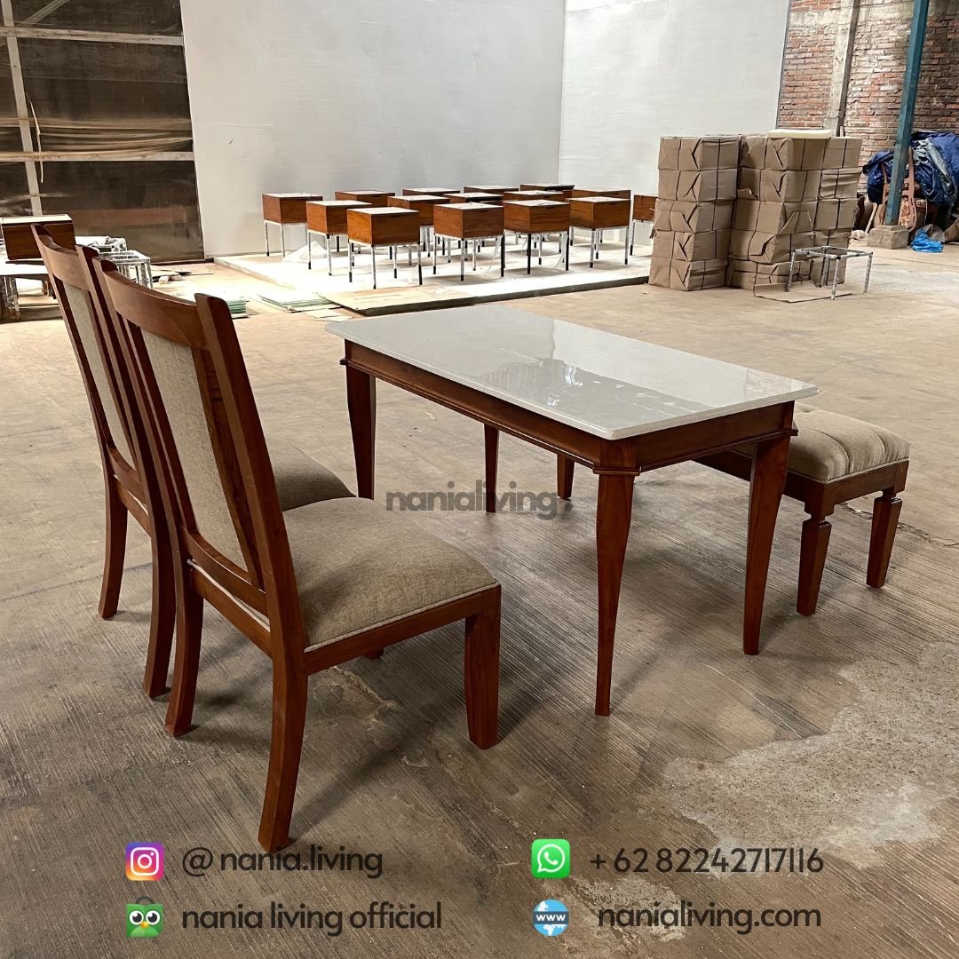 detail Mermer Dining Table With Chairs And Bench