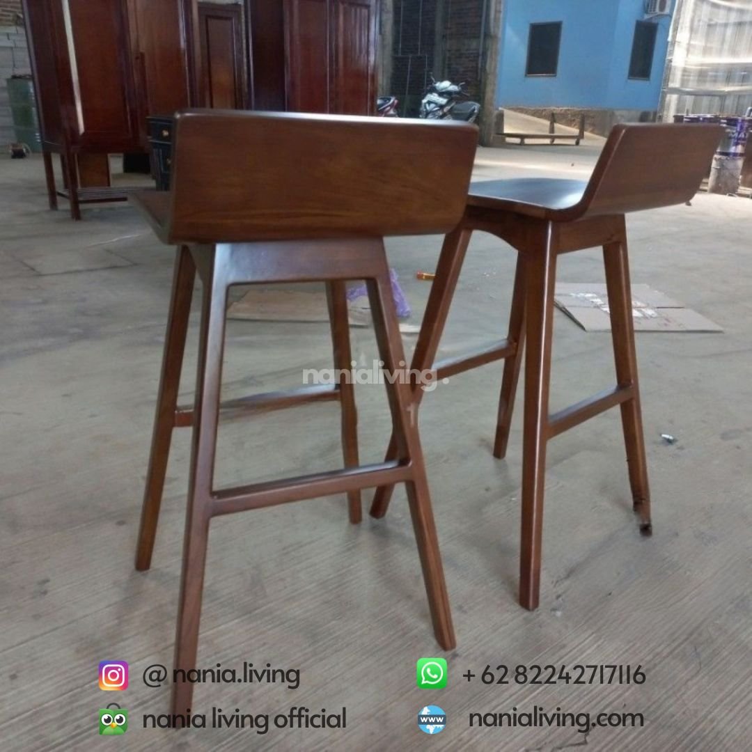 back Modern Teak Bar Stools