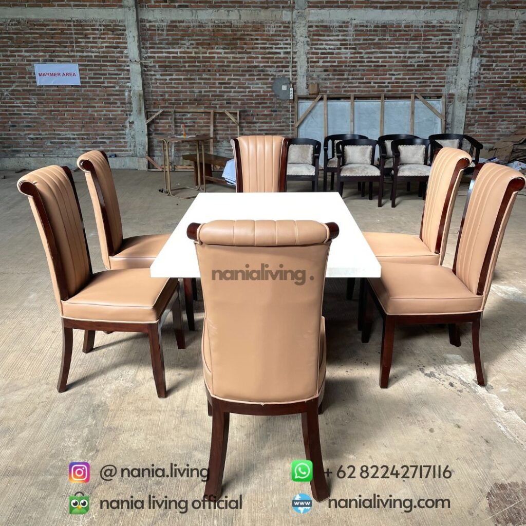 Curated visual reference: Teak Minimalist 6 Seater Marble Dining Table Set Photo Inspiration