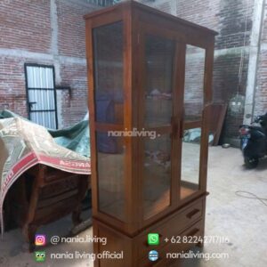 side Teak Minimalist Display Cabinet