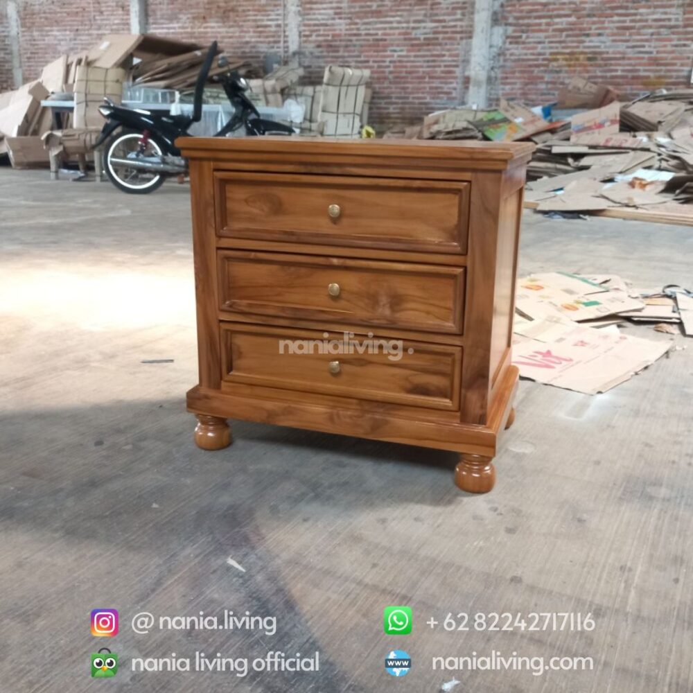 side Teak Minimalist Nightstand Drawers