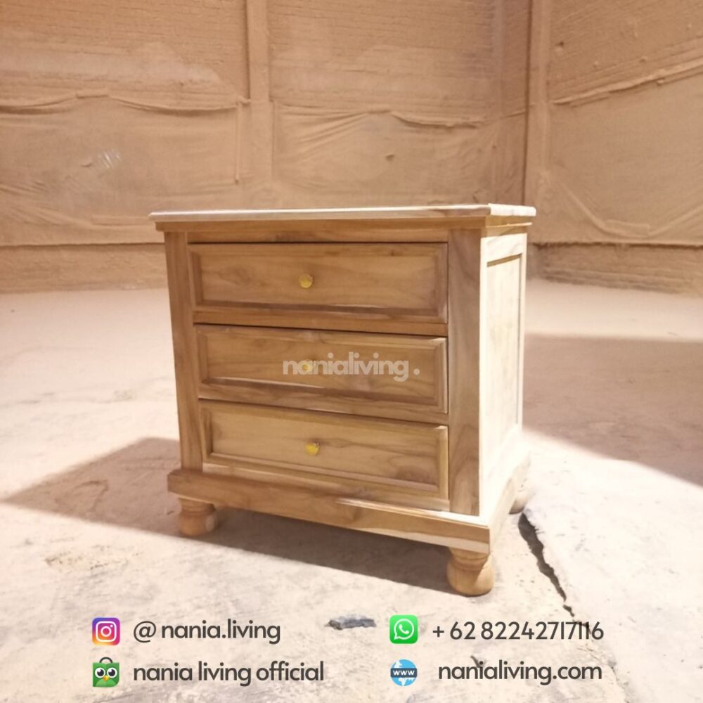 non finishing Teak Minimalist Nightstand Drawers