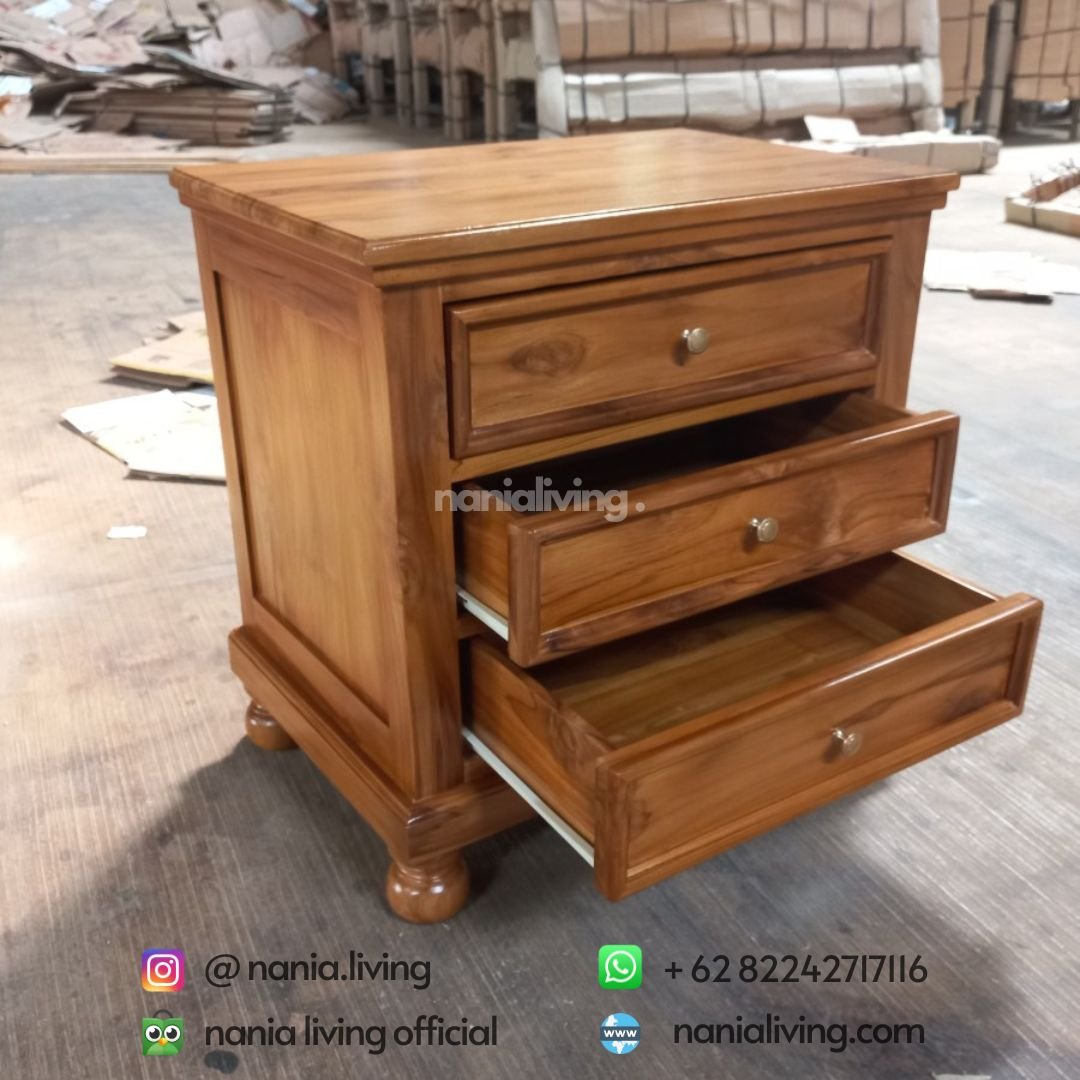 Teak Minimalist Nightstand 3 Drawers 5 cv nania bintang utama