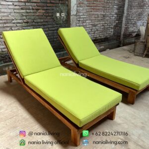 Teak Minimalist Sun Loungers With Green Cushions by nania living